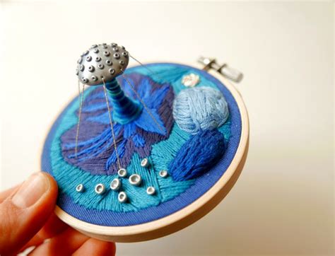 Out of this world embroidery hoop art with combined polymer clay ...