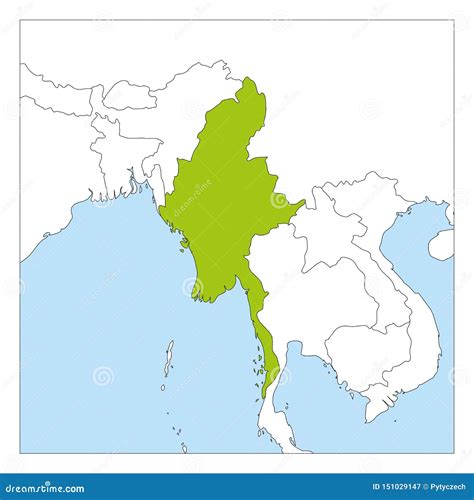 Map of Myanmar Green Highlighted with Neighbor Countries Stock Vector ...