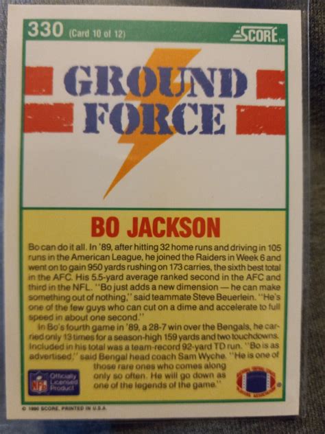 Mavin | 1990 Score Ground Force BO JACKSON Card 330 Los Angeles Raiders