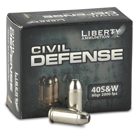 Liberty Civil Defense, .40 S&W, HP, 60 Grain, 20 Rounds - 609521, .40 S&W Ammo at Sportsman's Guide