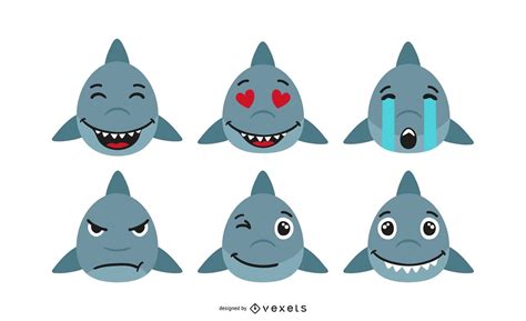 Shark Emoji Set Vector Download