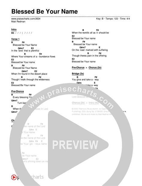 Blessed Be Your Name Chords PDF (Matt Redman) - PraiseCharts