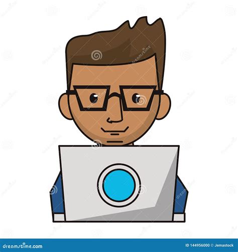 Man using laptop cartoon stock vector. Illustration of people - 144956000