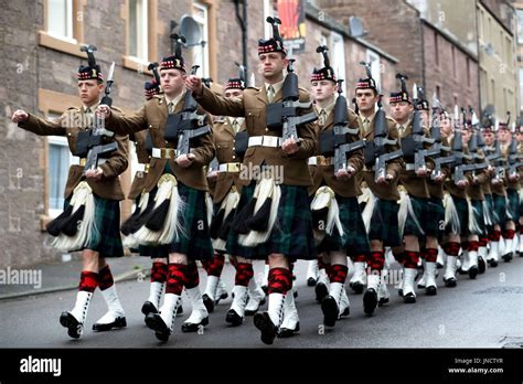 Soldiers from The Royal Regiment of Scotland Black Watch (3 SCOTS) march during a parade and ...