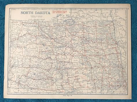 1921 NORTH DAKOTA State Auto Trails Highway Map, Very Detailed ...