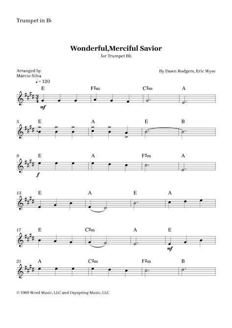 Wonderful, Merciful Savior (arr. Márcio Silva) Sheet Music | Dawn Rodgers | Trumpet and Piano