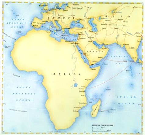 Medieval trade routes and African coast,
