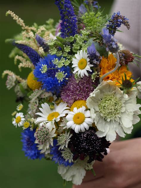 Wildflower bouquet made by us. Featuring purple blue and yellow blooms ...