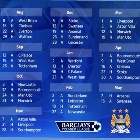 Manchester City 2015-16 fixture list #mcfc #manchester | Manchester ...