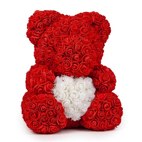 Rose Bear - rudý medvídek se srdcem z růží 25 cm