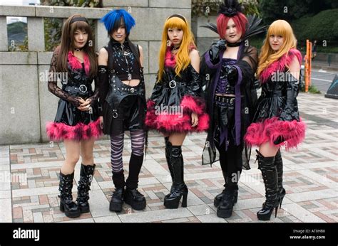 Japanese girls in gothic cosplay clothes posing in Harajuku Tokyo Japan ...