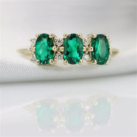 Emerald Ring, Oval Emerald, Genuine Emerald, Diamond and Emerald, 14k ...