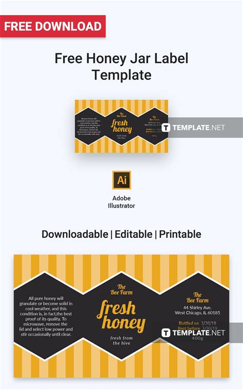 Honey Jar Label Template in Pages, Publisher, Illustrator, MS Word ...