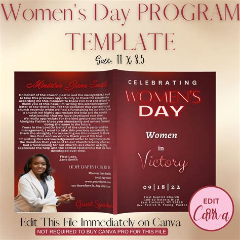 Women's Day Program Bulletin CANVA Template Women's or Mothers Day ...