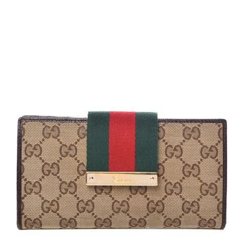 GUCCI Monogram Ladies Web Continental Wallet Dark Brown 381384