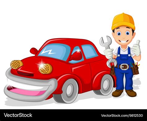 Mechanic cartoon with car for you design Vector Image