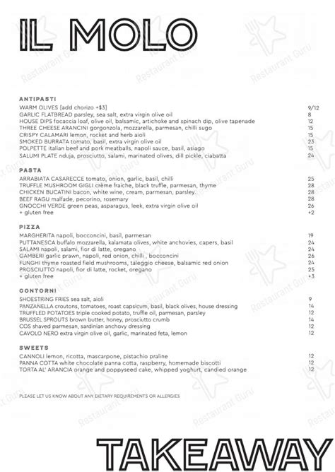 Menu at IL MOLO Italian Kitchen & Bar, Bulimba