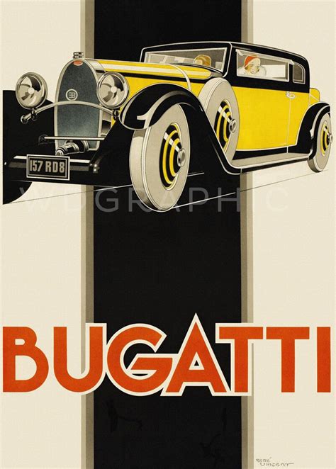 Bugatti French Automobile Art Deco Vintage Fine Art Giclee Canvas Print ...