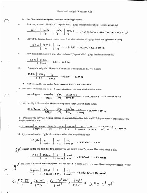 Dimensional Analysis Worksheet Answers Chemistry New Dimensional ...