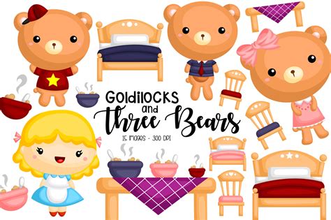 Goldilock and Three Bear Clipart Grafik Von Inkley Studio · Creative ...