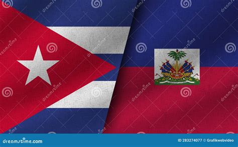 Haiti and Cuba Realistic Two Flags Together Stock Illustration ...