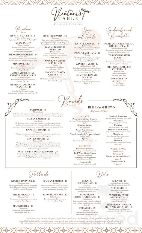 Vintner's Table menu in Phoenixville, Pennsylvania, USA