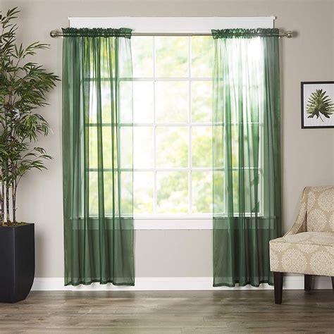 Elegant Comfort Set of 2 Window Curtains Sheer Panel with 2" Rod Pocket ...