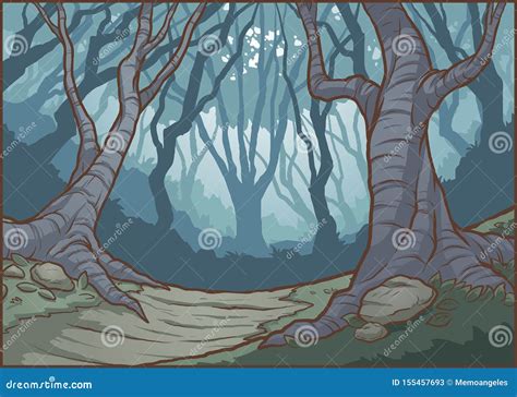 Dark Cartoon Foggy Forest Background Stock Vector - Illustration of background, foggy: 155457693