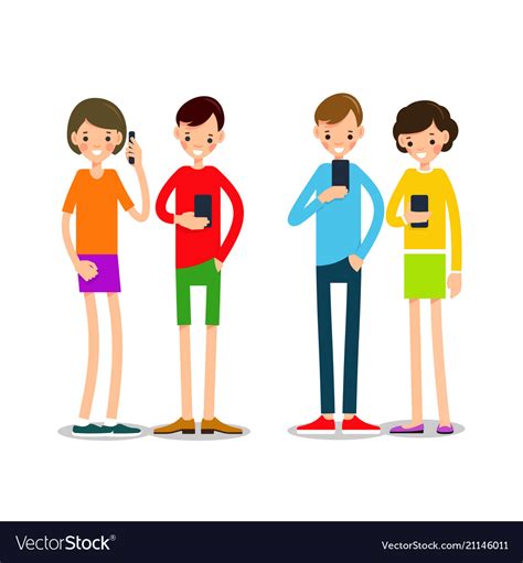 People with phone cartoon young people with Vector Image