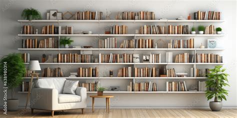 Home library with bookshelves on the wall, Generative AI Stock ...