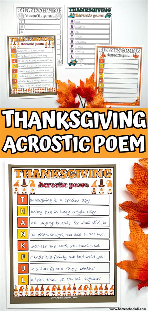 Thanksgiving Acrostic Poem Templates (4 free printables) in 2023 ...