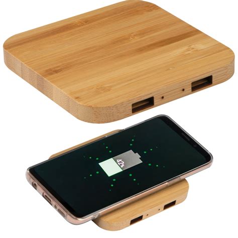 Bamboo Wireless Charger with 2 USB ports (PW1455313) - Promotionway