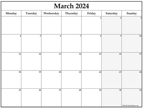 March 2024 Calendar Monday Start - linea pamelina