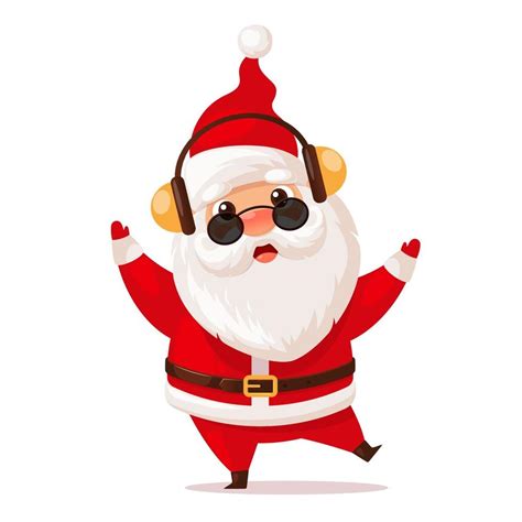 Cute dancing Santa Claus in headphones and sunglasses. Cartoon vector ...