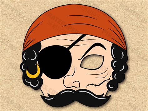 One-eyed Pirate Mask Printable Paper DIY for Kids and Adults. - Etsy Printable Masks, Printable ...