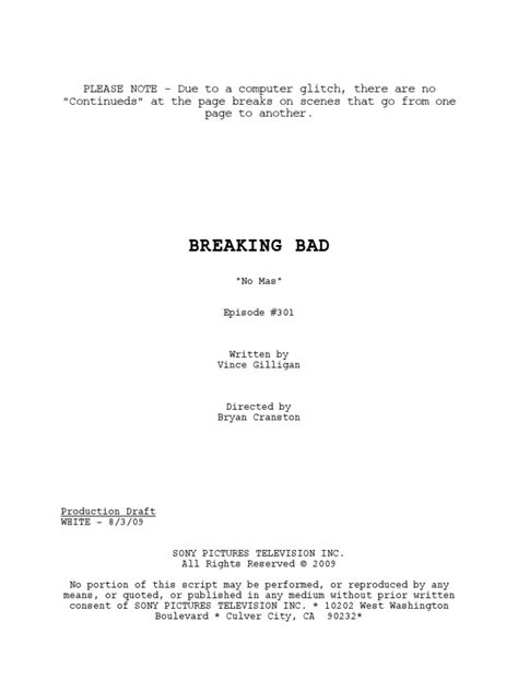 Breaking Bad Script 3x01 - No Más | PDF | Business