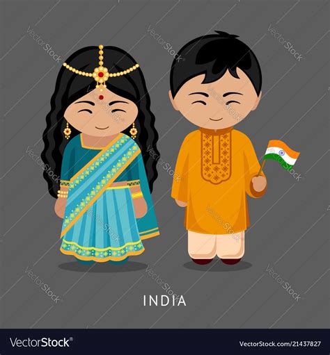 Indians in national dress with a flag Royalty Free Vector