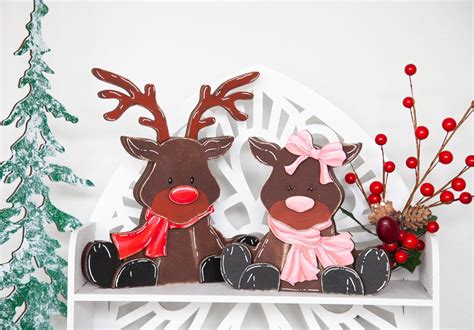 Reindeer Christmas Shelf Sitter Decor Reindeer Couple Christmas Mantel ...