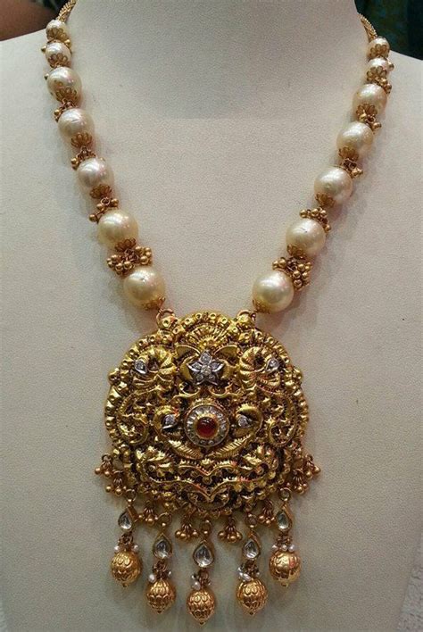 Traditional Antique Pearl Necklace Designs in Gold - Dhanalakshmi Jewellers