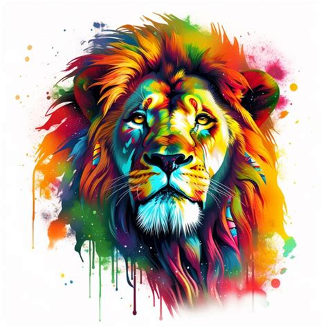 Premium Photo | Brightly colored lion with a mane and a mane on a white background generative ai