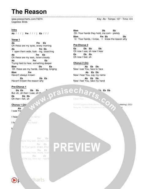 The Reason Chords PDF (Cageless Birds) - PraiseCharts