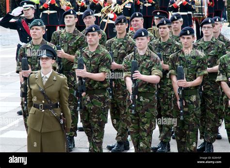 Members of the British territorial Army on parade as they receive the ...