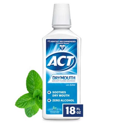 ACT Dry Mouth Anticavity Fluoride Soothing Mint Xylitol Mouthwash, 18 ...