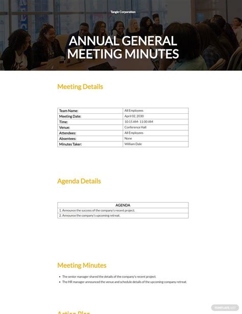 Annual General Meeting Minutes Template - Google Docs, Word, Apple ...