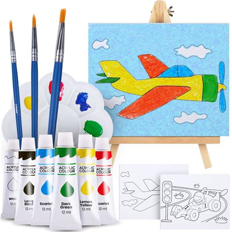 Buy J MARK Kids Paint Set and Paint Easel – Acrylic Painting Kit, Safe Washable Paints, Wood ...