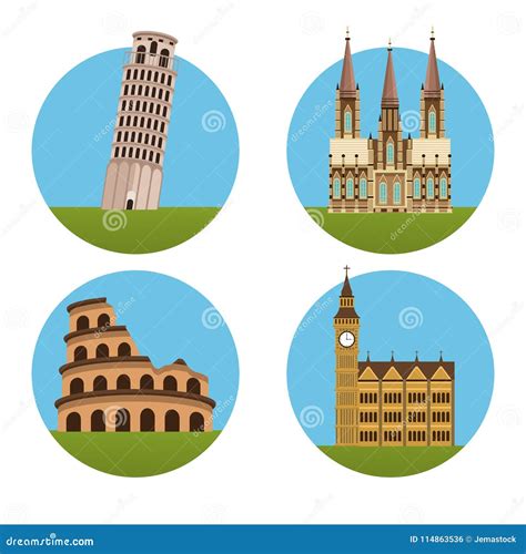 Monuments of europe stock vector. Illustration of lifestyle - 114863536