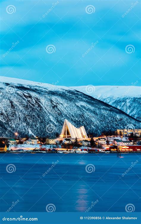 Arctic Cathedral in Tromso stock photo. Image of dusk - 112390856