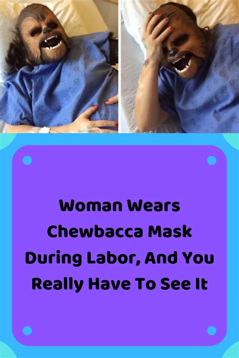 two pictures of a woman with her mouth open and the words woman wears chebaca mask during labor ...