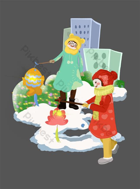 Chinese New Year Characters And Lantern Illustration PNG Images | PSD ...