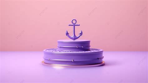 3d Rendering Of Nautical Anchor And Violet Very Peri Cylinders On Pedestal Against Background ...